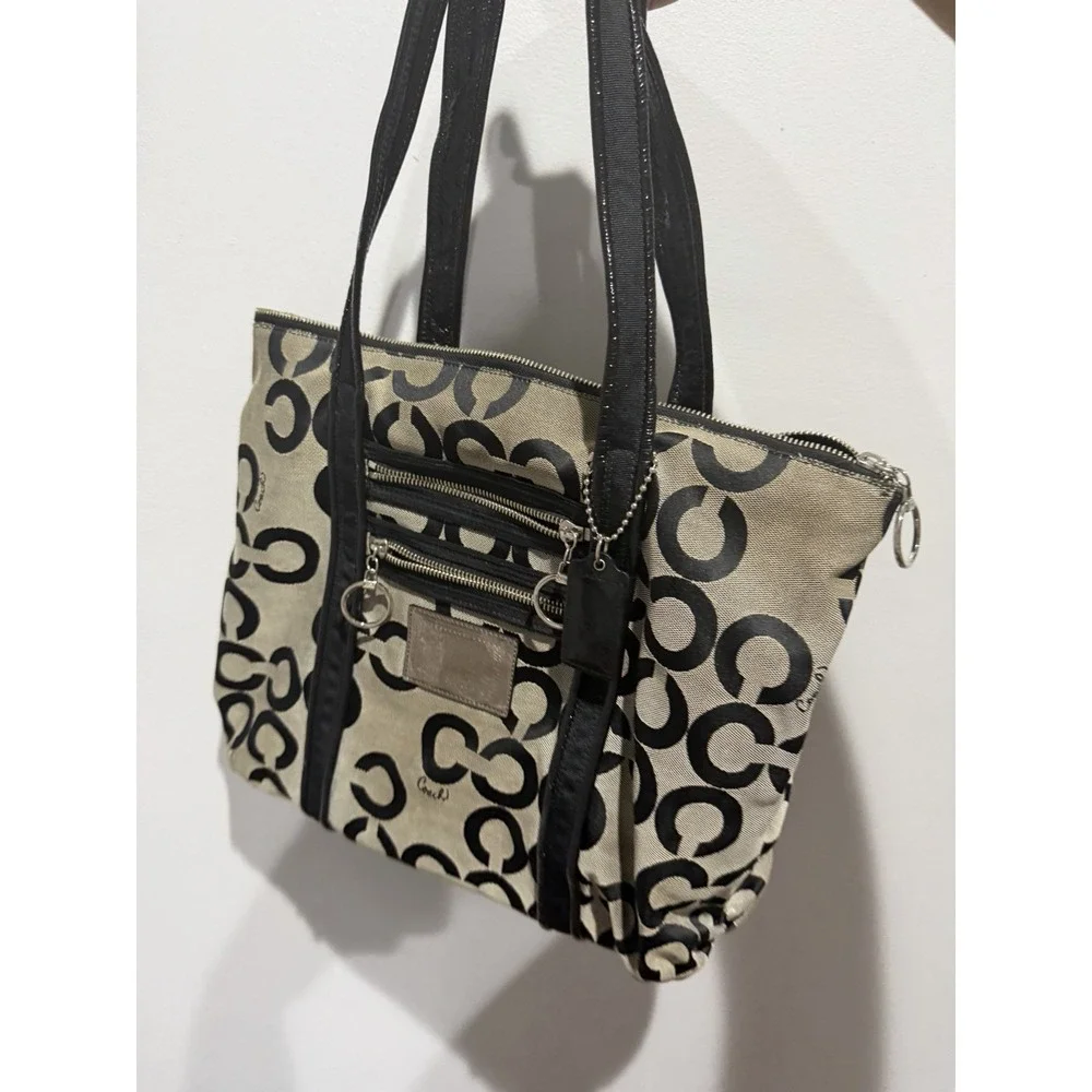 Coach Poppy Signature Black Canvas Double Handle Tote Bag, No. C1020-14530 T